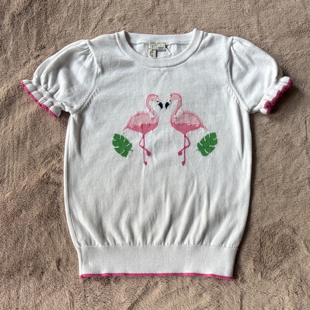 Janie and Jack Pink Flamingo White Tee